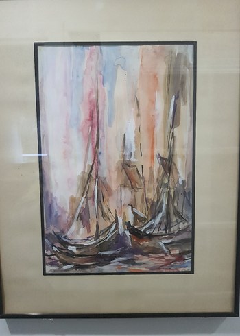 Antika Suluboya Deniz Yelkenli Tablo - Görsel 2