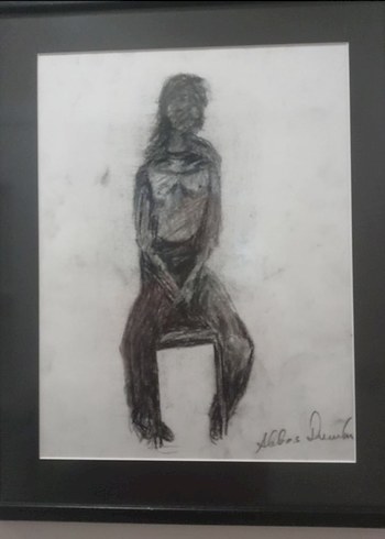 İmzalı Soyut İnsan Tema Karakalem Tablo - Görsel 2