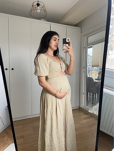 38 Beden Krem detaylı elbise