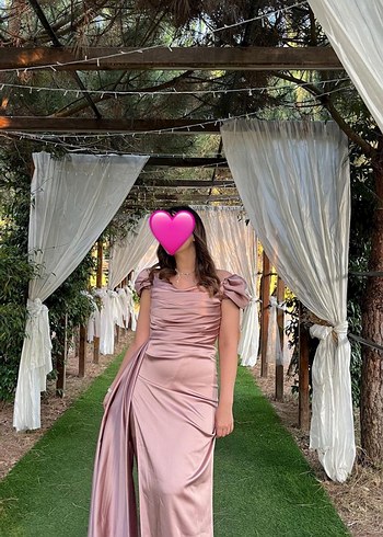Pembe Drapeli Uzun Abiye Elbise