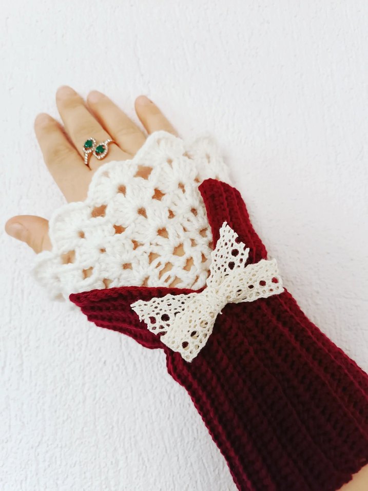 Vintage örgü eldiven - Görsel 2