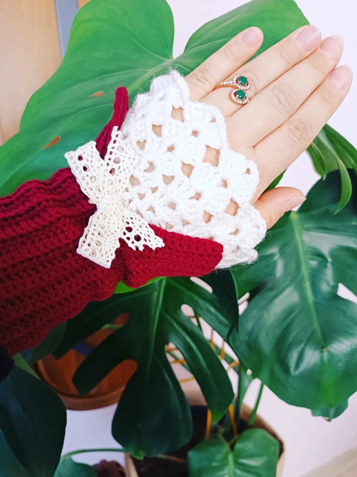 Vintage örgü eldiven - Görsel 4