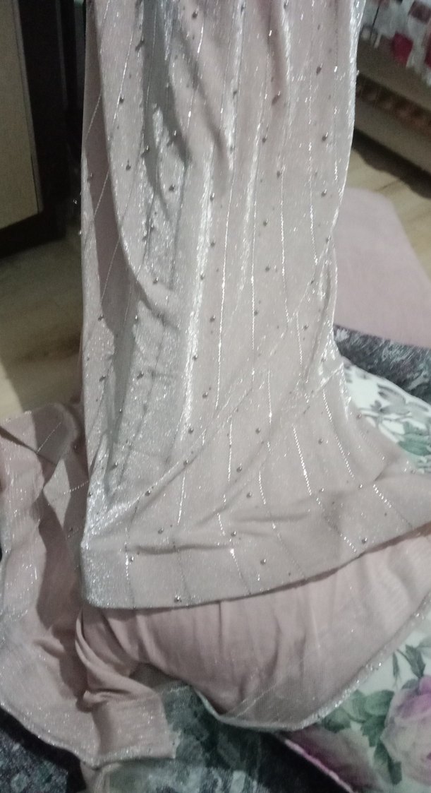 ı Uzun Kollu Parlak Kadın Abiye Elbise - Görsel 3