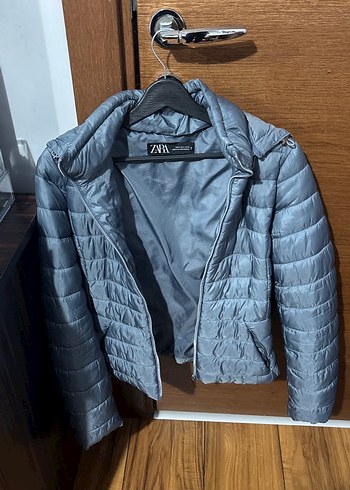 Zara Gri Midi Kadın Fermuarlı Ceket