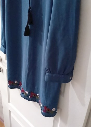 Mavi Nakışlı Bohem Uzun Kollu Tunik - Görsel 3