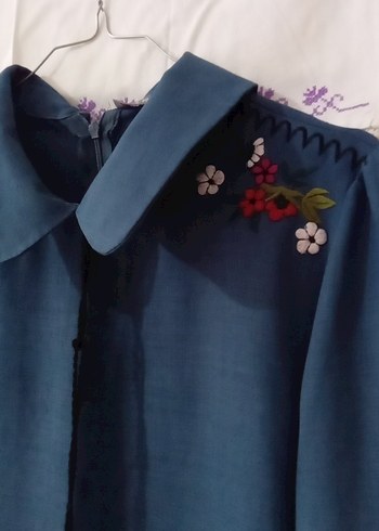 Mavi Nakışlı Bohem Uzun Kollu Tunik - Görsel 2