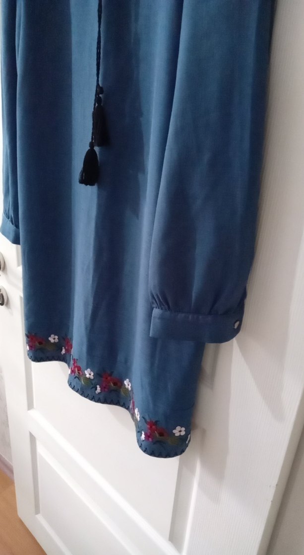 Mavi Nakışlı Bohem Uzun Kollu Tunik - Görsel 3