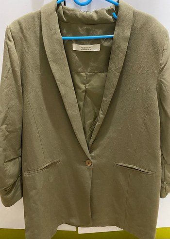 Diğer Haki Tek Dugmeli Keten Blazer Ceket