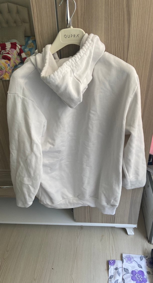 Kadın Beyaz Kapüşonlu Oversize Sweatshirt - Görsel 3