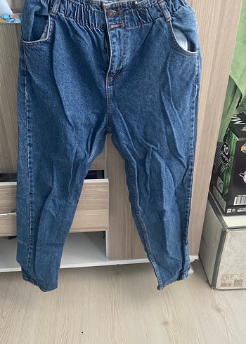 Kadın Mavi Bol Kesim Midi Boy Kot Pantolon