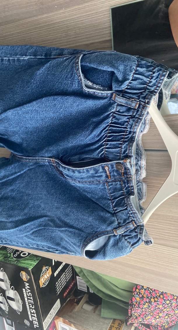 Kadın Mavi Bol Kesim Midi Boy Kot Pantolon - Görsel 2