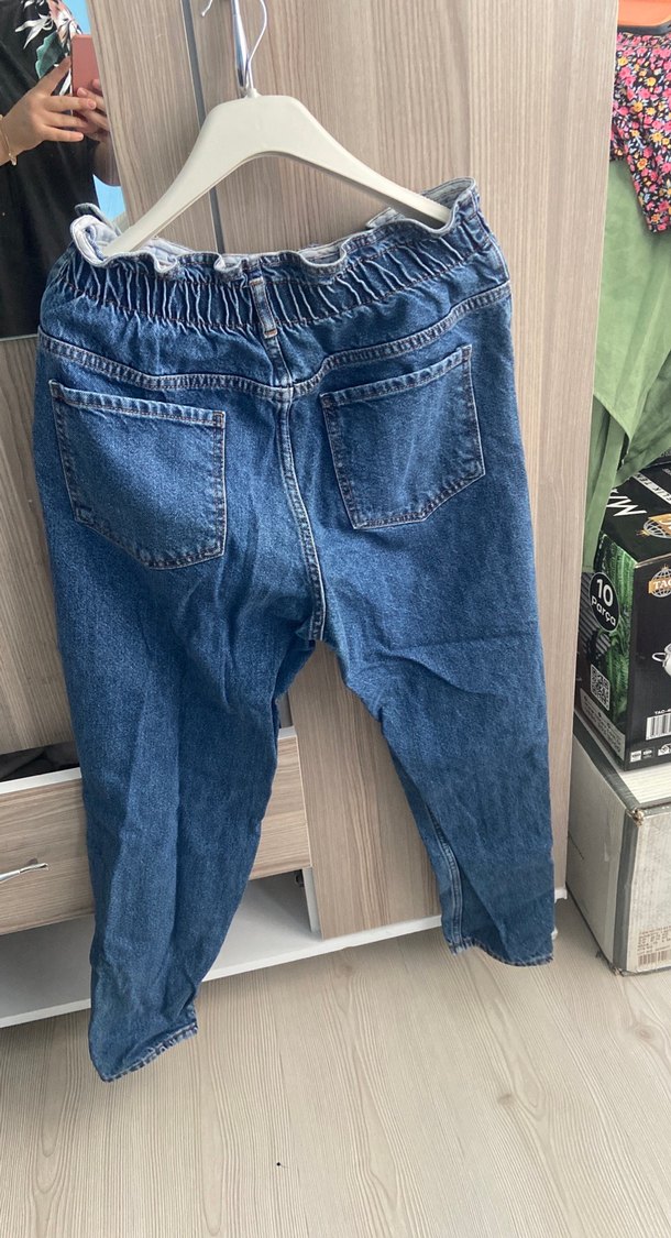 Kadın Mavi Bol Kesim Midi Boy Kot Pantolon - Görsel 4