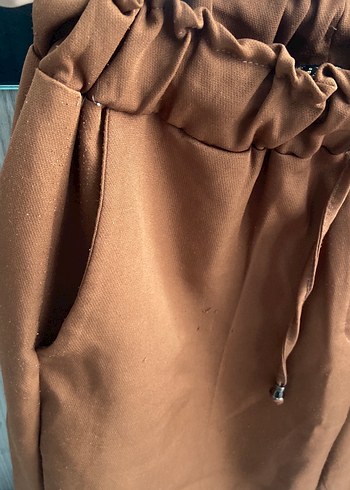 Kahverengi Süet Beli Kemerli Rahat Kadın Pantolon - Görsel 2