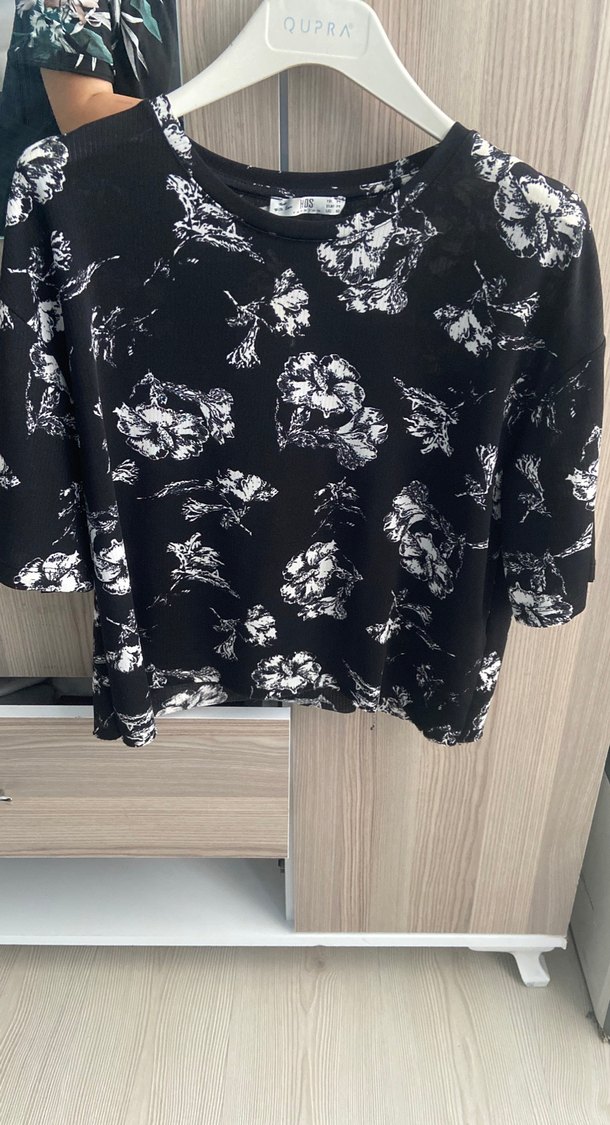 Siyah Beyaz Baskılı Uzun Kollu Kadın Bluz - Görsel 3