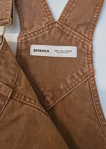 Bershka S Beden Kahverengi Denim Kadın Uzun Salopet - Görsel 6