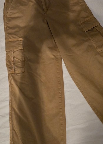Oxxo XS Bej Kadın Rahat Kesim Keten kargo Pantolon - Görsel 2