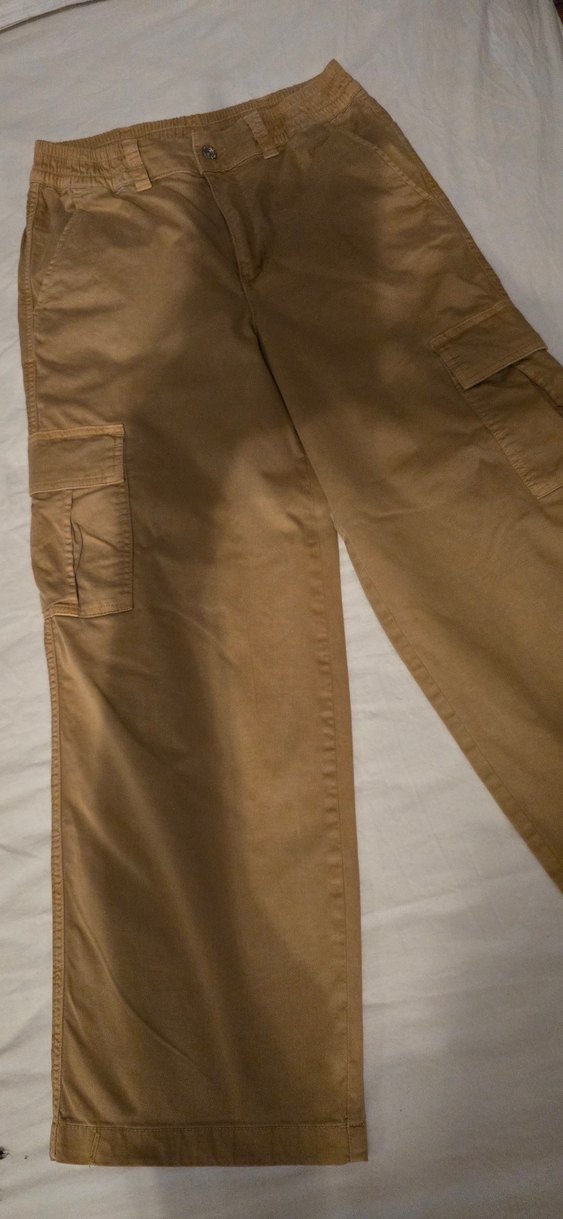 Oxxo XS Bej Kadın Rahat Kesim Keten kargo Pantolon - Görsel 2