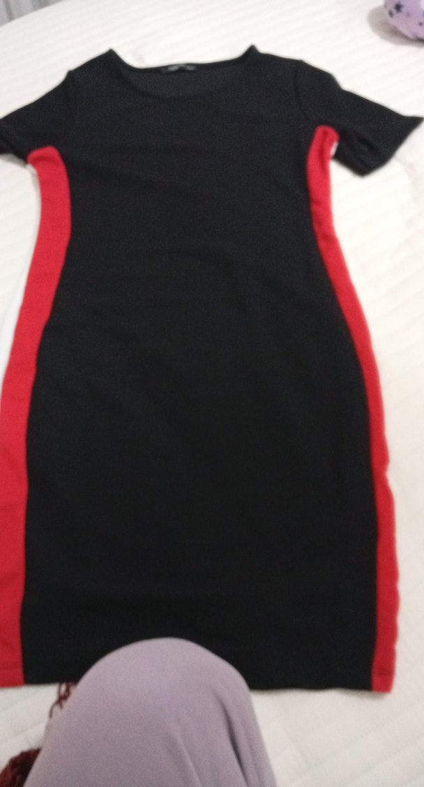 Siyah Kırmızı Yan Şeritli Hamile Midi Etek - Görsel 2