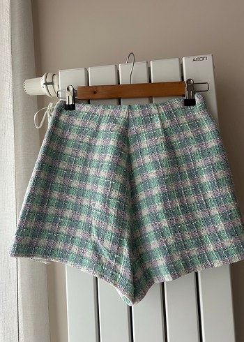 Zara Pastel Ekoseli Pilili Mini Etek