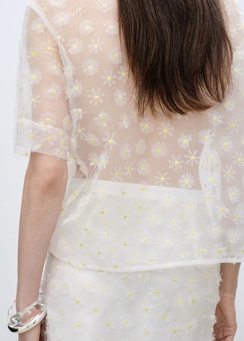 Mango Şeffaf İşlemeli Beyaz Uzun Etek ve Gömlek takım - Görsel 4