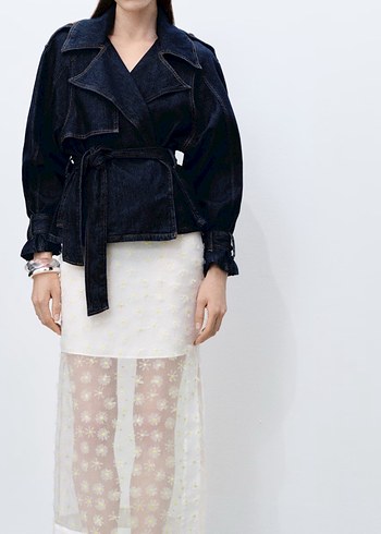 Mango Şeffaf İşlemeli Beyaz Uzun Etek ve Gömlek takım - Görsel 10