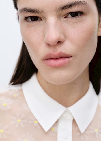 Mango Şeffaf İşlemeli Beyaz Uzun Etek ve Gömlek takım - Görsel 6