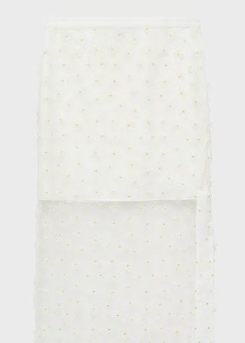 Mango Şeffaf İşlemeli Beyaz Uzun Etek ve Gömlek takım - Görsel 12