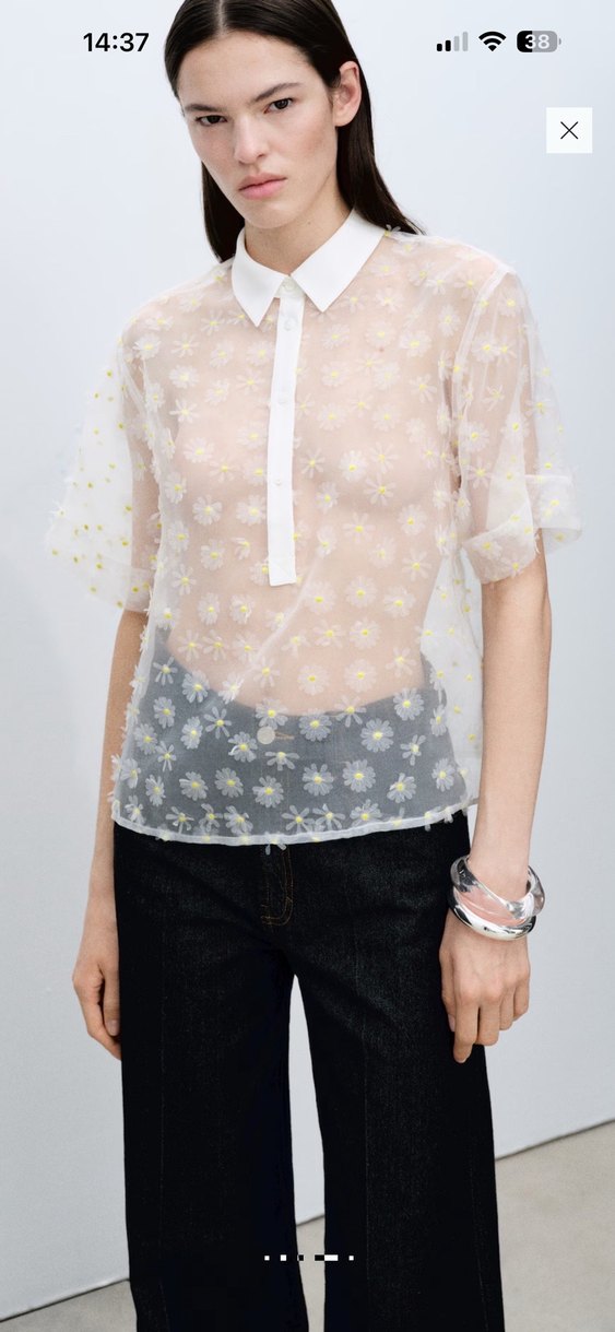 Mango Şeffaf İşlemeli Beyaz Uzun Etek ve Gömlek takım - Görsel 5