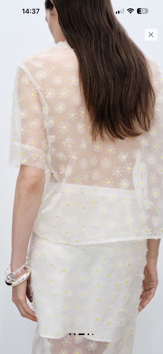 Mango Şeffaf İşlemeli Beyaz Uzun Etek ve Gömlek takım - Görsel 4