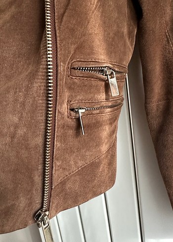 Kahverengi Süet Kemerli Kadın Deri Ceket - Görsel 7