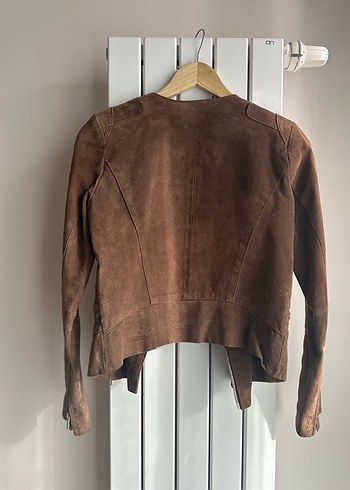 Kahverengi Süet Kemerli Kadın Deri Ceket - Görsel 2