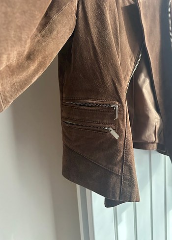 Kahverengi Süet Kemerli Kadın Deri Ceket - Görsel 5
