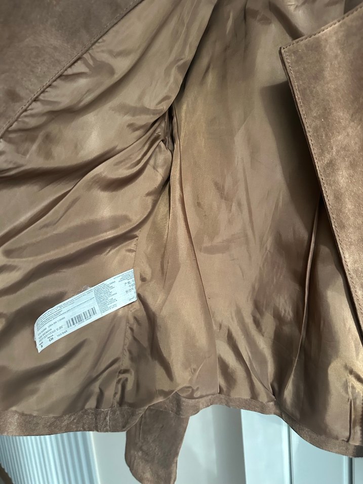 Kahverengi Süet Kemerli Kadın Deri Ceket - Görsel 4