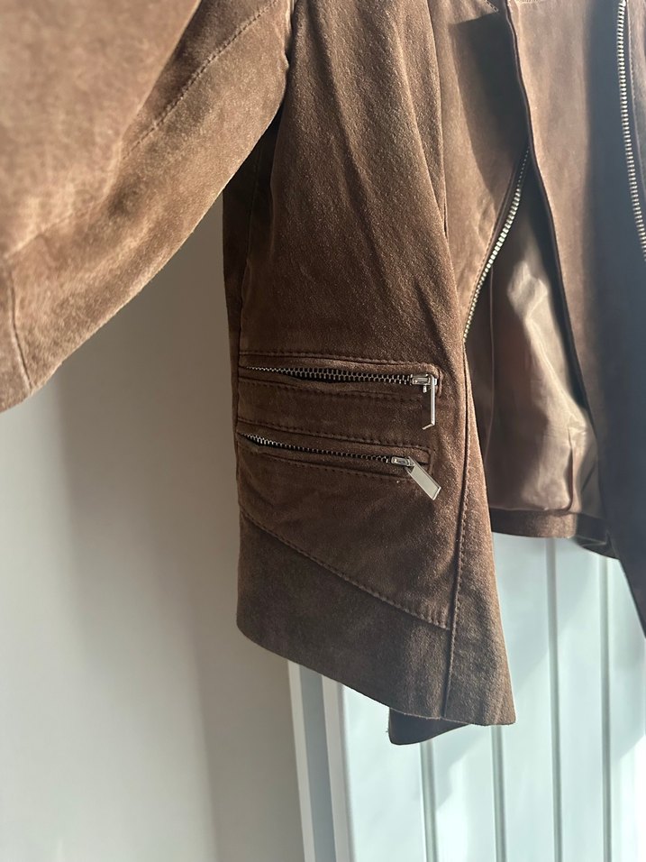 Kahverengi Süet Kemerli Kadın Deri Ceket - Görsel 5
