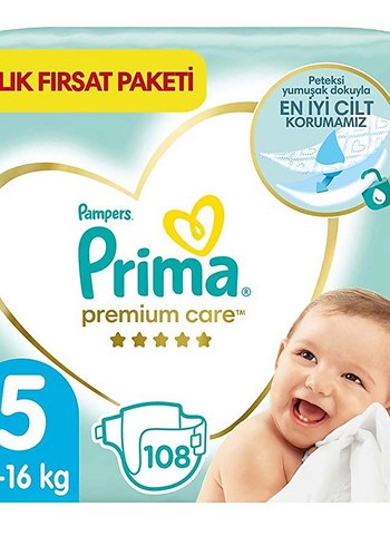 Pampers Prima Premium Care Bebek Bezi No:5, 108 Adet