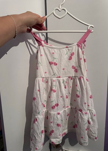 Pembe Kiraz Desenli Kız Elbisesi