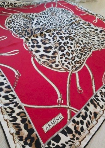 Koyu Kırmızı Leopar Desenli Bohem Kadın eşarp - Görsel 3