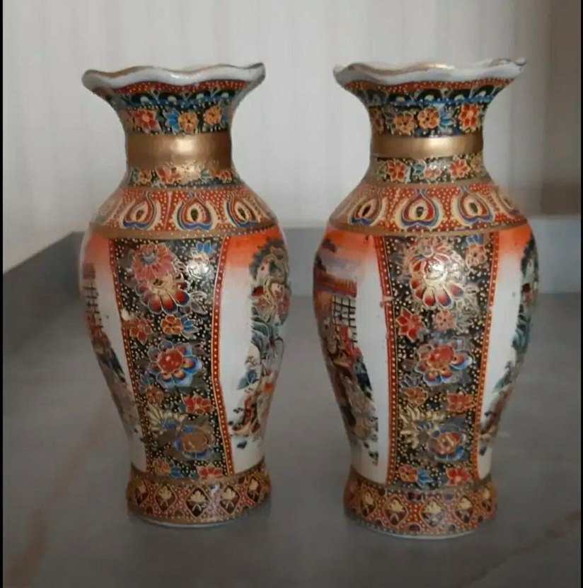 Renkli Desenli Seramik Vazo Çifti - Görsel 2