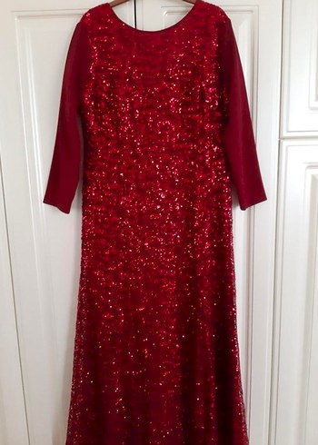 Bordo Uzun Kollu Drapeli Abiye Elbise - Görsel 2