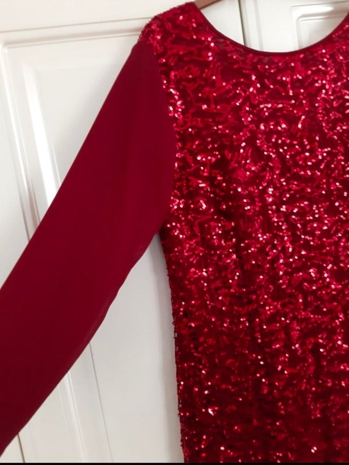 Bordo Uzun Kollu Drapeli Abiye Elbise - Görsel 3