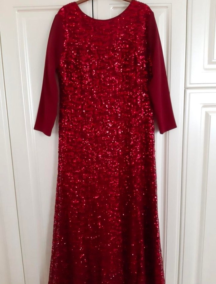 Bordo Uzun Kollu Drapeli Abiye Elbise - Görsel 2