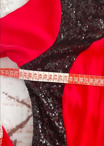 Kırmızı Uzun Kollu Drapeli Abiye Elbise - Görsel 4