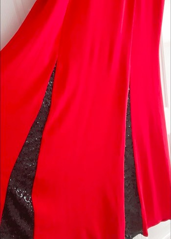 Kırmızı Uzun Kollu Drapeli Abiye Elbise - Görsel 3