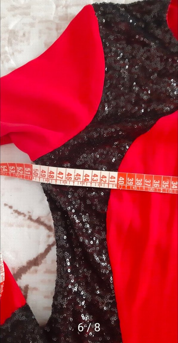 Kırmızı Uzun Kollu Drapeli Abiye Elbise - Görsel 4