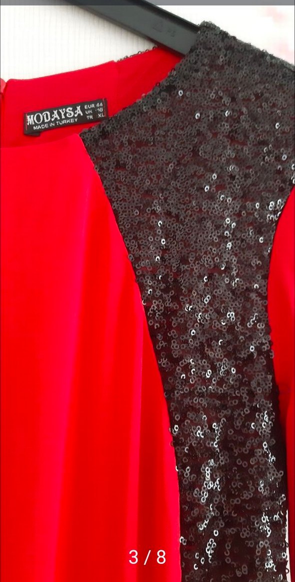 Kırmızı Uzun Kollu Drapeli Abiye Elbise - Görsel 2