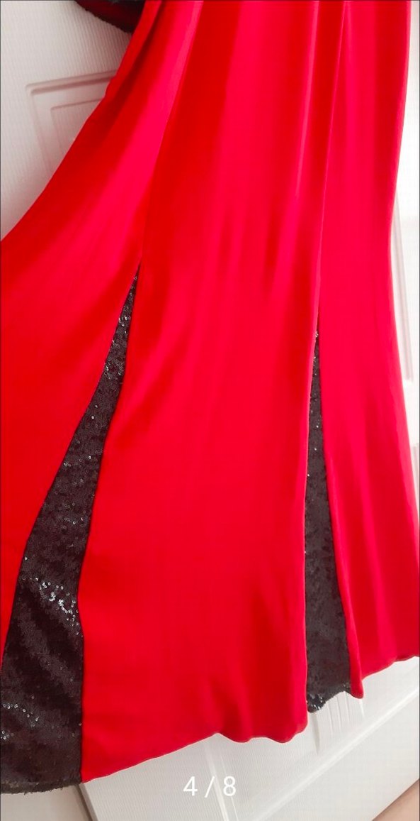 Kırmızı Uzun Kollu Drapeli Abiye Elbise - Görsel 3