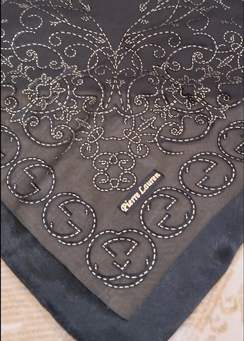 Sirma İşlemeli Siyah İpek Kadın Eşarp - Görsel 5