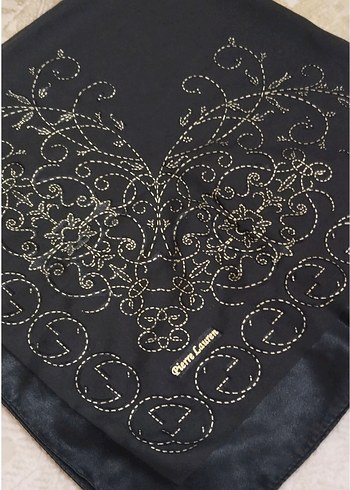 Sirma İşlemeli Siyah İpek Kadın Eşarp - Görsel 2
