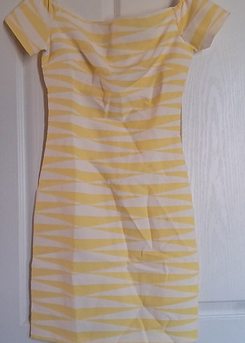 Sarı Zebra Desenli Midi Elbise