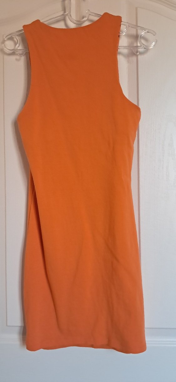 Turuncu  Sıfır Kol Midi Elbise - Görsel 2